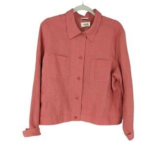 Talbots Irish Linen Blazer Shirt Jacket Coral Pink Button Front Women's